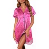image:imageEkouaer Satin Nightgowns for Women Button Down Nightshirts Silk Sleepshirts Short Sleeve Boyfriend Sleepwear SXXXLRose Red Leopard