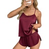 image:imageEkouaer Silk Pajamas Set for Women Satin Backless Lingerie Pjs Cami Top and Shorts NightwearNoble Dark Red