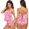 image:imageEkouaer Silk Pajamas Set for Women Satin Backless Lingerie Pjs Cami Top and Shorts NightwearPink Cherry Print