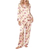 image:imageEkouaer Silk Satin Pajamas for Women Teddy Bear Pjs Set Button Down Long Sleeve Loungewear Cute Sleepwear Cherry Teddy M