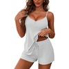 image:imageEkouaer Womens Pajama Sets Sleeveless Pj Set 2 Piece V Neck Adjustable Cami Tops Drawstring Shorts Lingerie SleepwearLight Gray