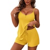image:imageEkouaer Womens Pajama Sets Sleeveless Pj Set 2 Piece V Neck Adjustable Cami Tops Drawstring Shorts Lingerie SleepwearTurmeric