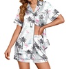 image:imageEkouaer Womens Satin Silk Pajamas Set Short Sleeve Sleepwear Button Down Top and Shorts Loungewear 2 Piece Pjs Set SXXLWhite Coconuts