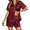 image:imageEkouaer Womens Satin Silk Pajamas Set Short Sleeve Sleepwear Button Down Top and Shorts Loungewear 2 Piece Pjs Set SXXLWine Red