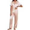 image:imageEkouaer Womens Silk Pajama Sets Silky Short Sleeve Pjs 2 Piece Silk Button Down Pajamas Soft Satin Pj Pants SetChampagne