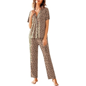 image:imageAvidlove Women Pajamas Set Notch Collar Soft Sleepwear Pjs Short Sleeve Button Down Nightwear with Long PantsPleapord