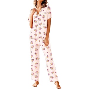 image:imageAvidlove Women Pajamas Set Notch Collar Soft Sleepwear Pjs Short Sleeve Button Down Nightwear with Long PantsTeddy Bear Pink Heart