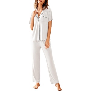 image:imageAvidlove Women Pajamas Set Notch Collar Soft Sleepwear Pjs Short Sleeve Button Down Nightwear with Long PantsWhite