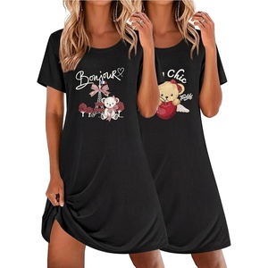 image:imageEkouaer 2 Pack Nightgowns for Women Sleepshirt Short Sleeve Night Shirts Soft Sleep Dress Classic NightDress SXXLBlack Teddy Bear