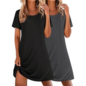 image:imageEkouaer 2 Pack Nightgowns for Women Sleepshirt Short Sleeve Night Shirts Soft Sleep Dress Classic NightDress SXXLBlackgrey