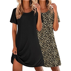 image:imageEkouaer 2 Pack Nightgowns for Women Sleepshirt Short Sleeve Night Shirts Soft Sleep Dress Classic NightDress SXXLBlackleopard