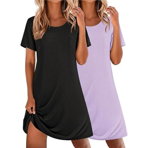 image:imageEkouaer 2 Pack Nightgowns for Women Sleepshirt Short Sleeve Night Shirts Soft Sleep Dress Classic NightDress SXXLBlackpurple