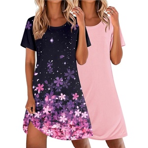 image:imageEkouaer 2 Pack Nightgowns for Women Sleepshirt Short Sleeve Night Shirts Soft Sleep Dress Classic NightDress SXXLFloralpink