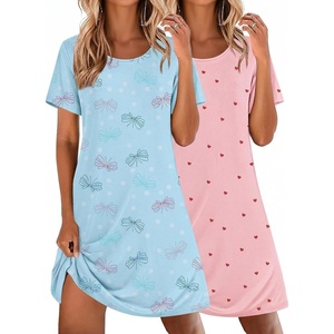 image:imageEkouaer 2 Pack Nightgowns for Women Sleepshirt Short Sleeve Night Shirts Soft Sleep Dress Classic NightDress SXXLFlyingheart