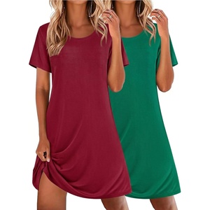 image:imageEkouaer 2 Pack Nightgowns for Women Sleepshirt Short Sleeve Night Shirts Soft Sleep Dress Classic NightDress SXXLGreenred