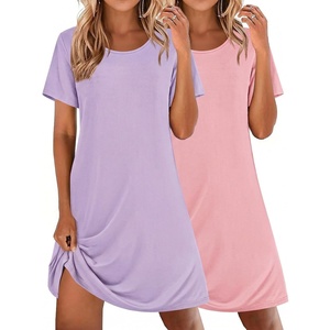 image:imageEkouaer 2 Pack Nightgowns for Women Sleepshirt Short Sleeve Night Shirts Soft Sleep Dress Classic NightDress SXXLLilacdark Pink
