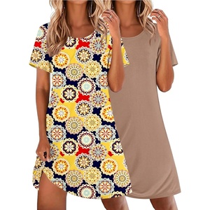 image:imageEkouaer 2 Pack Nightgowns for Women Sleepshirt Short Sleeve Night Shirts Soft Sleep Dress Classic NightDress SXXLMandalacamel