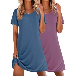 image:imageEkouaer 2 Pack Nightgowns for Women Sleepshirt Short Sleeve Night Shirts Soft Sleep Dress Classic NightDress SXXLMauveblue