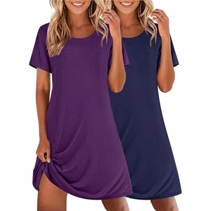 image:imageEkouaer 2 Pack Nightgowns for Women Sleepshirt Short Sleeve Night Shirts Soft Sleep Dress Classic NightDress SXXLNavy Bluedark Purple
