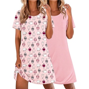 image:imageEkouaer 2 Pack Nightgowns for Women Sleepshirt Short Sleeve Night Shirts Soft Sleep Dress Classic NightDress SXXLSheeppink