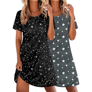 image:imageEkouaer 2 Pack Nightgowns for Women Sleepshirt Short Sleeve Night Shirts Soft Sleep Dress Classic NightDress SXXLStar Grayconstellation