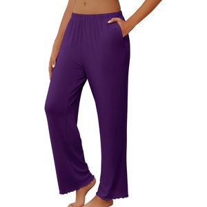 image:imageEkouaer Pajama Pants Women 2026 Soft Casual Lounge Pajama Bottoms Comfy Stretch Sleep Pants Wide Leg Pj Bottoms with PocketsDark Purple