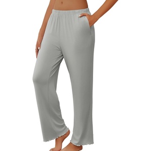 image:imageEkouaer Pajama Pants Women 2026 Soft Casual Lounge Pajama Bottoms Comfy Stretch Sleep Pants Wide Leg Pj Bottoms with PocketsLight Grey
