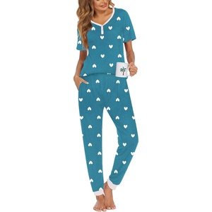 image:imageEkouaer Pajamas for Women Set 2 Piece Lounge Set Short Sleeve Pjs Joggers Long Pants Sleepwear with PocketsGreen Heart