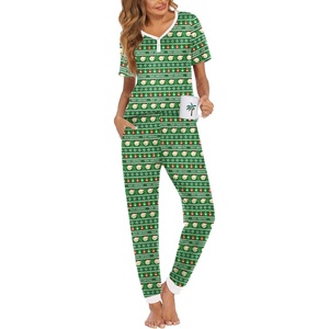 image:imageEkouaer Pajamas for Women Set 2 Piece Lounge Set Short Sleeve Pjs Joggers Long Pants Sleepwear with PocketsGreenteddy Christmas