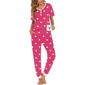 image:imageEkouaer Pajamas for Women Set 2 Piece Lounge Set Short Sleeve Pjs Joggers Long Pants Sleepwear with PocketsPink Heart