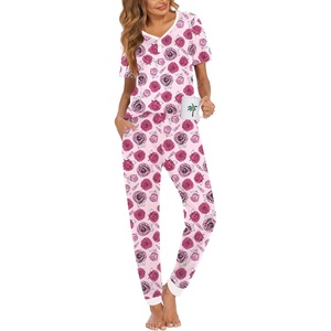 image:imageEkouaer Pajamas for Women Set 2 Piece Lounge Set Short Sleeve Pjs Joggers Long Pants Sleepwear with PocketsPink Rose