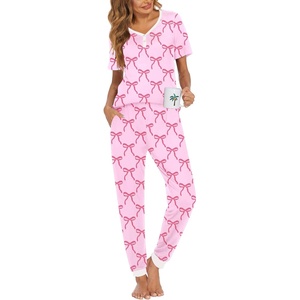 image:imageEkouaer Pajamas for Women Set 2 Piece Lounge Set Short Sleeve Pjs Joggers Long Pants Sleepwear with PocketsPinkbow