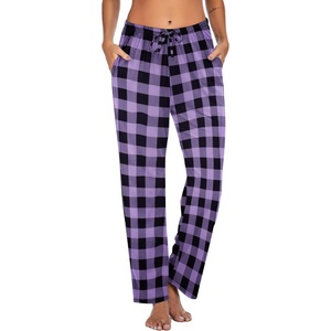 image:imageEkouaer Women Pajama Pants Comfy Pj Bottom with Pockets Stretch Plaid SleepwearBlack and Purple Plaid