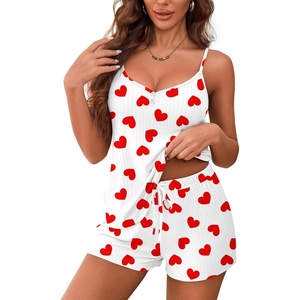 image:imageEkouaer Womens Pajama Sets Sleeveless Pj Set 2 Piece V Neck Adjustable Cami Tops Drawstring Shorts Lingerie SleepwearAwhite Hearts