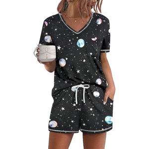 image:imageEkouaer Womens Pajamas Sets Short Sleeve Pjs Two Piece Sleepwear Casual Lounge Sets With PocketsBlack Moon