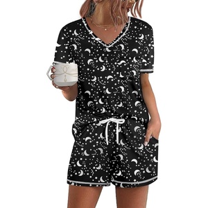 image:imageEkouaer Womens Pajamas Sets Short Sleeve Pjs Two Piece Sleepwear Casual Lounge Sets With PocketsBlack Moon Star