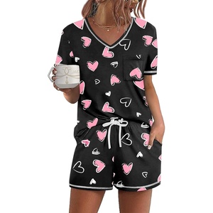 image:imageEkouaer Womens Pajamas Sets Short Sleeve Pjs Two Piece Sleepwear Casual Lounge Sets With PocketsBlack Pink Heart