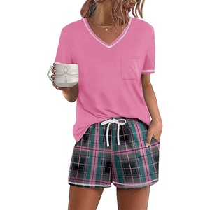 image:imageEkouaer Womens Pajamas Sets Short Sleeve Pjs Two Piece Sleepwear Casual Lounge Sets With PocketsBlack Pink Plaid