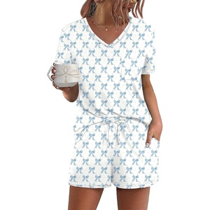 image:imageEkouaer Womens Pajamas Sets Short Sleeve Pjs Two Piece Sleepwear Casual Lounge Sets With PocketsBlue Bow