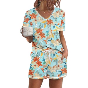 image:imageEkouaer Womens Pajamas Sets Short Sleeve Pjs Two Piece Sleepwear Casual Lounge Sets With PocketsBlue Floral