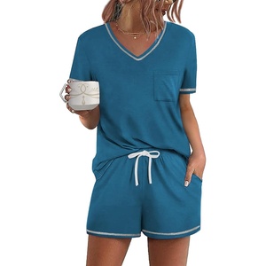 image:imageEkouaer Womens Pajamas Sets Short Sleeve Pjs Two Piece Sleepwear Casual Lounge Sets With PocketsBlue Green