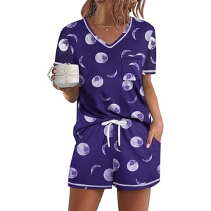 image:imageEkouaer Womens Pajamas Sets Short Sleeve Pjs Two Piece Sleepwear Casual Lounge Sets With PocketsBlue Moon