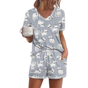 image:imageEkouaer Womens Pajamas Sets Short Sleeve Pjs Two Piece Sleepwear Casual Lounge Sets With PocketsCat