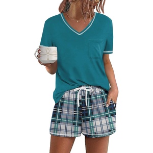 image:imageEkouaer Womens Pajamas Sets Short Sleeve Pjs Two Piece Sleepwear Casual Lounge Sets With PocketsGreen Plaid