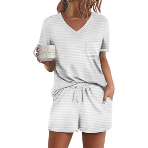 image:imageEkouaer Womens Pajamas Sets Short Sleeve Pjs Two Piece Sleepwear Casual Lounge Sets With PocketsGrey Stripe