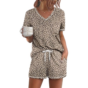 image:imageEkouaer Womens Pajamas Sets Short Sleeve Pjs Two Piece Sleepwear Casual Lounge Sets With PocketsLeopard