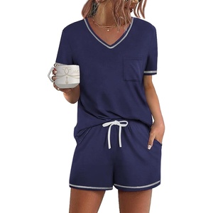image:imageEkouaer Womens Pajamas Sets Short Sleeve Pjs Two Piece Sleepwear Casual Lounge Sets With PocketsNavy Blue