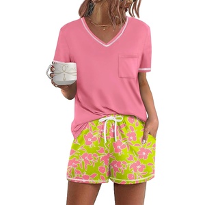 image:imageEkouaer Womens Pajamas Sets Short Sleeve Pjs Two Piece Sleepwear Casual Lounge Sets With PocketsPeach Pink Floral