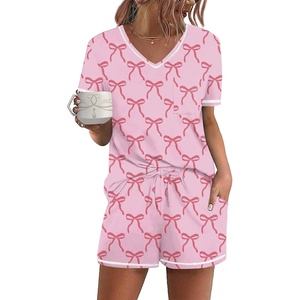 image:imageEkouaer Womens Pajamas Sets Short Sleeve Pjs Two Piece Sleepwear Casual Lounge Sets With PocketsPink Bow