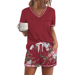 image:imageEkouaer Womens Pajamas Sets Short Sleeve Pjs Two Piece Sleepwear Casual Lounge Sets With PocketsRed Floral